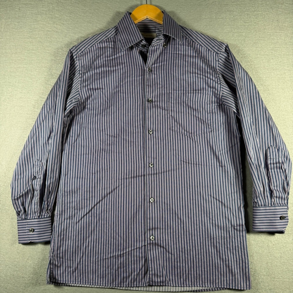 Ermenegildo Zegna Mens‎ Striped Long Sleeve Button Down Shirt Blue Purple Size M
